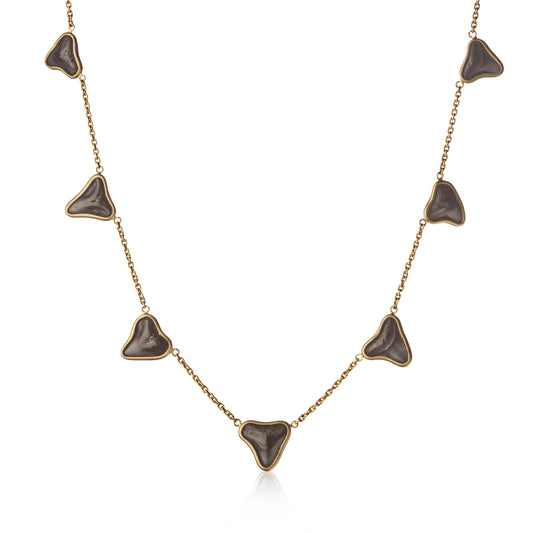 18K Fossilized Sharks Tooth Necklace Station Choker