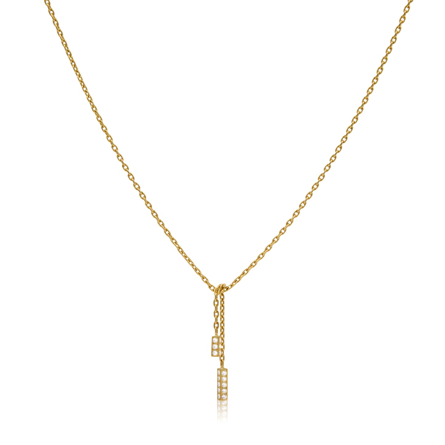 18K Lariat White Diamond Tie Column Necklace