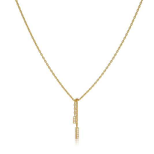 18K Lariat White Diamond Tie Column Necklace