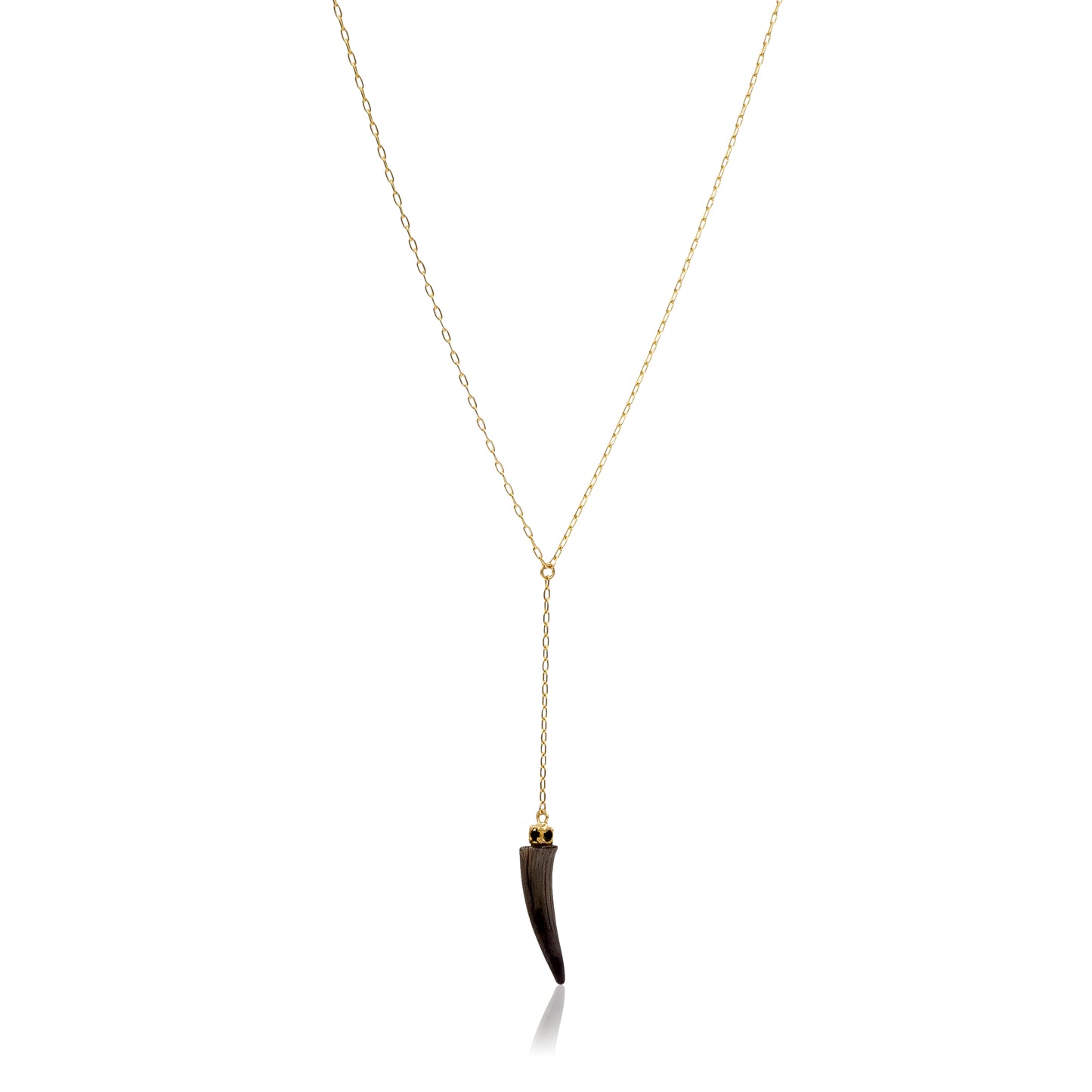 18K Fossilized Shark Tooth Necklace with Black Diamond Drop