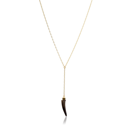 18K Fossilized Shark Tooth Necklace with Black Diamond Drop