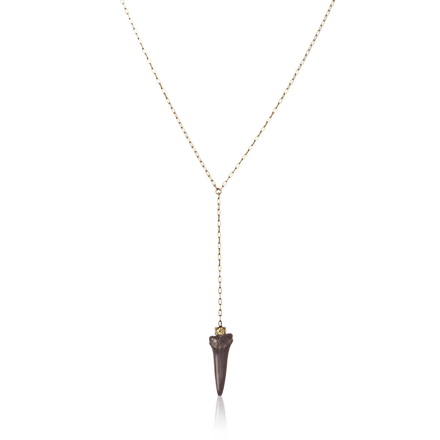 18K Fossilized Shark Tooth Necklace with Yellow Diamond Drop