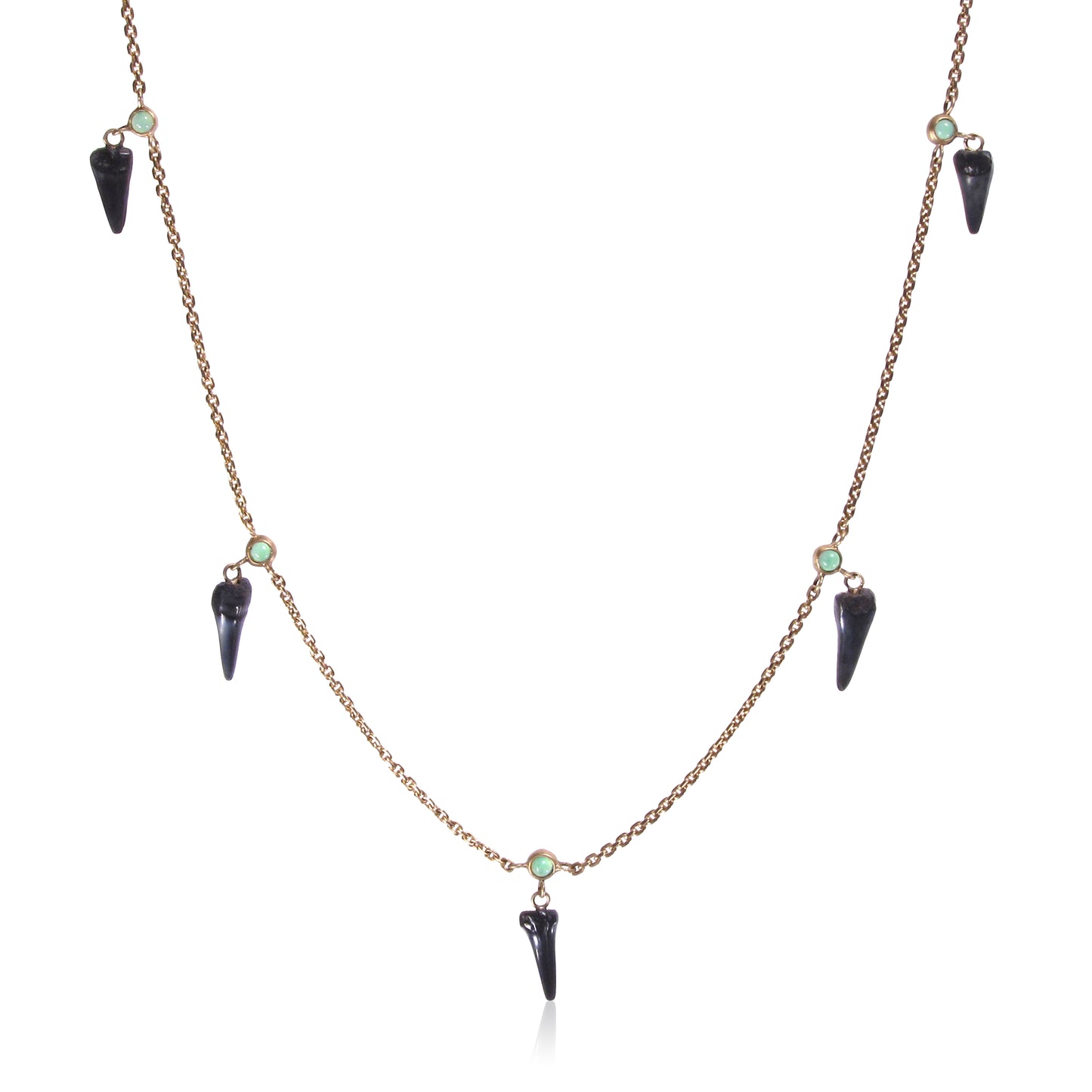 18K Fossilized Shark Tooth and Chrysoprase Necklace