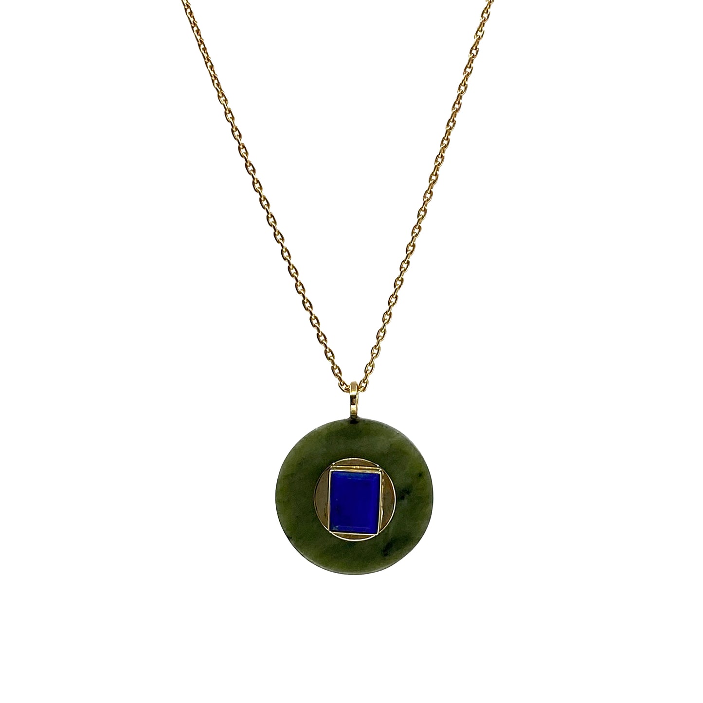 18K Green Jade and Lapis Lazuli Pendant