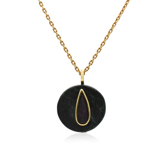 18K Black Jade with Pear Shaped Tourmaline Pendant