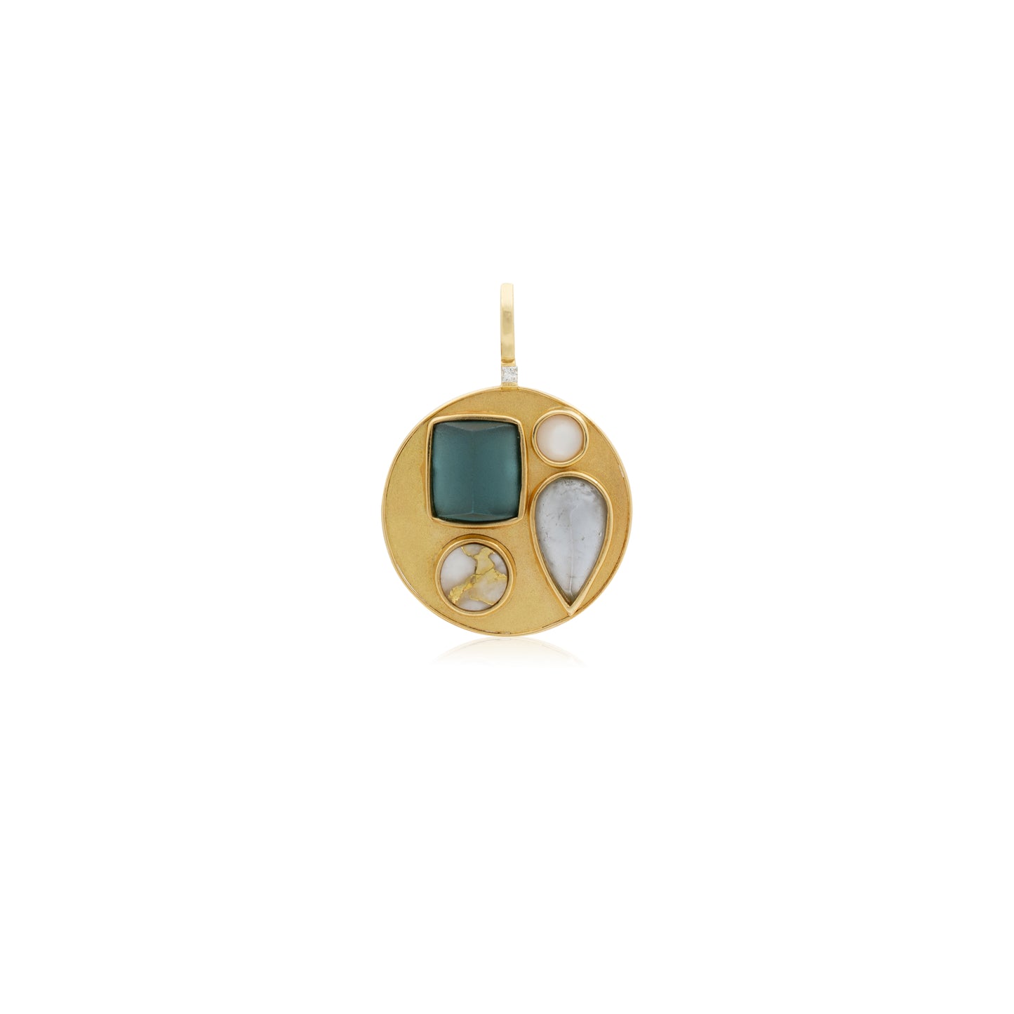 18K Natural Mosaic with Tourmaline, Quartz and Mother of Pearl Pendant