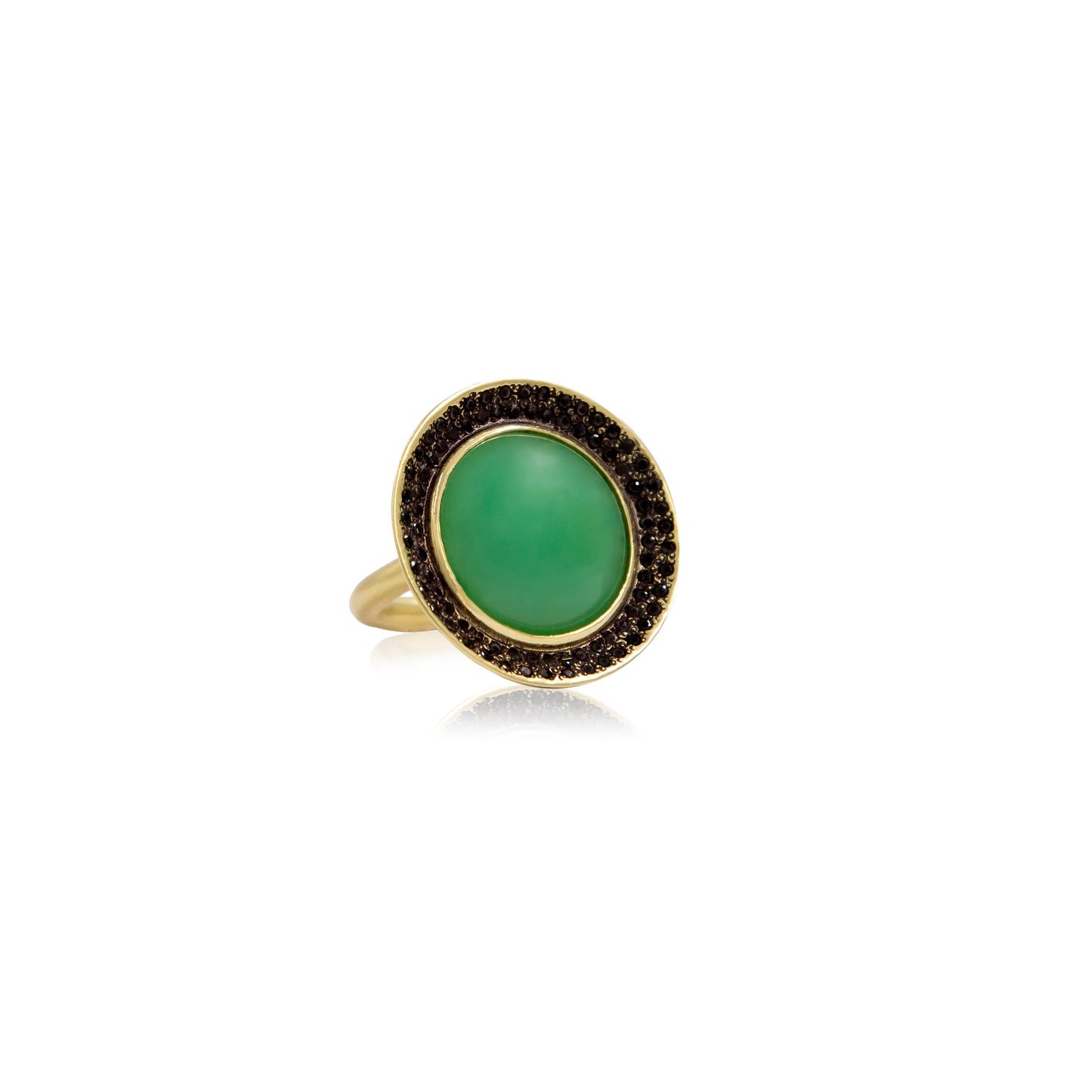 18K Chrysoprase and Black Diamond Surround Ring