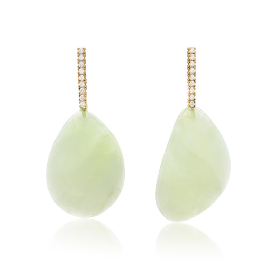 18K White Diamond Hook-and-Line Earrings with South African Prehnite removable Add-On Flatlock Drop