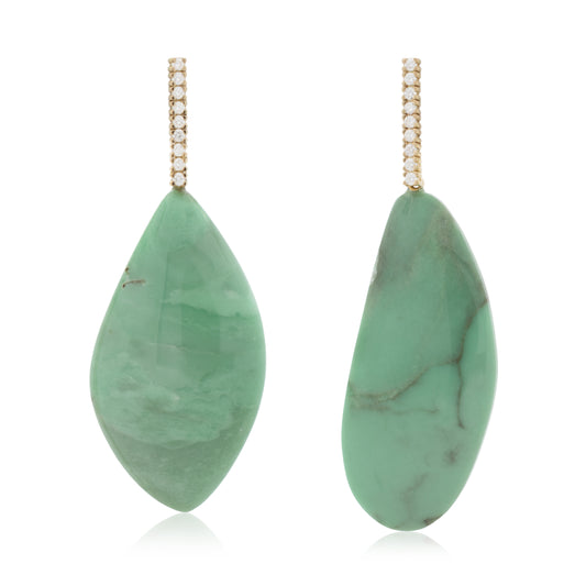 18K White Diamond Hook-and-Line Earrings with Utah Variscite removable Add-On Flatlock Drop