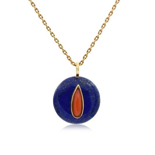 18K Afghan Lapis Lazuli and Coral Pendant