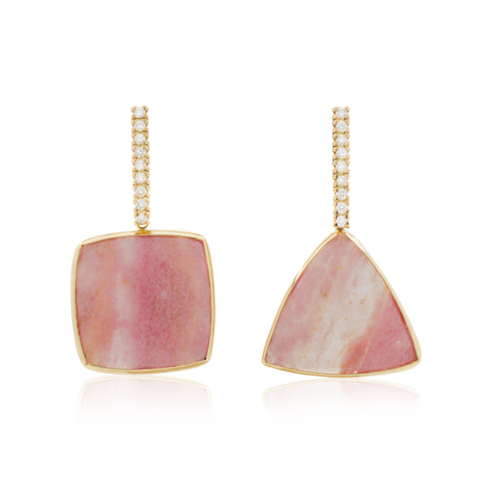18K White Diamond Hook-and-Line Earrings with Rhodochrosite with Spessartite removable Add-On Flatlock Drop